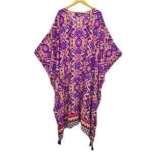 Roamans Oversized Kaftan Maxi Dress Size 1X Cover Up Multicolor Boho Beach
